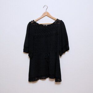 Moth Crochet Cotton Blend Tunic Black Women L